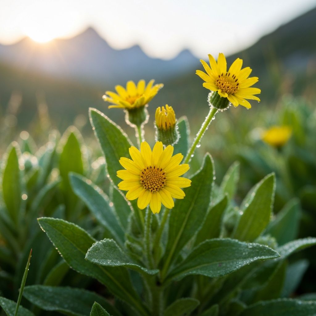 Alpine arnica flowers in natural Swiss highland habitat