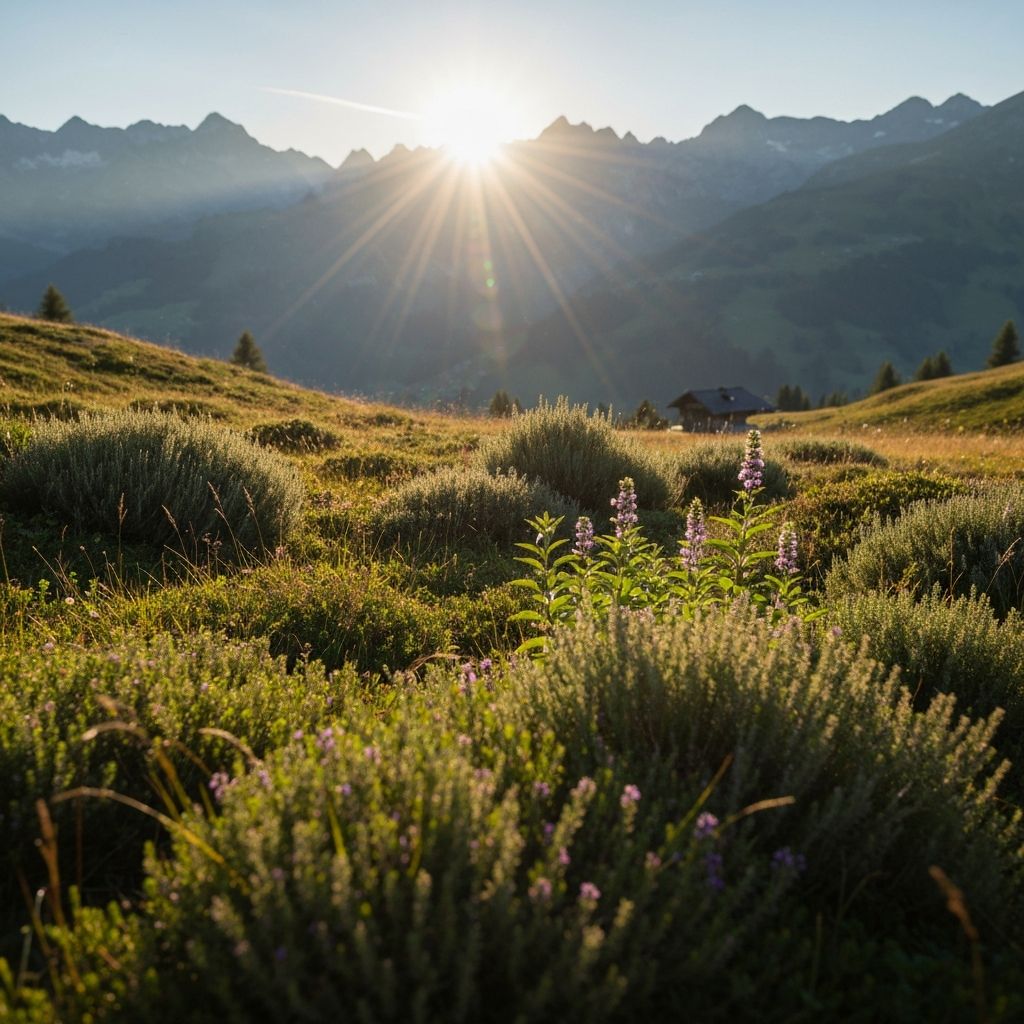 Swiss Alpine landscape with diverse high-altitude vegetation